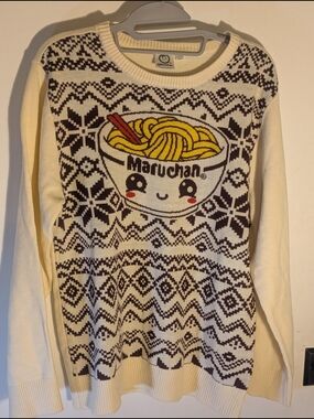 Maruchan Cream Fair Isle Crewneck Sweater with Ramen Motif
